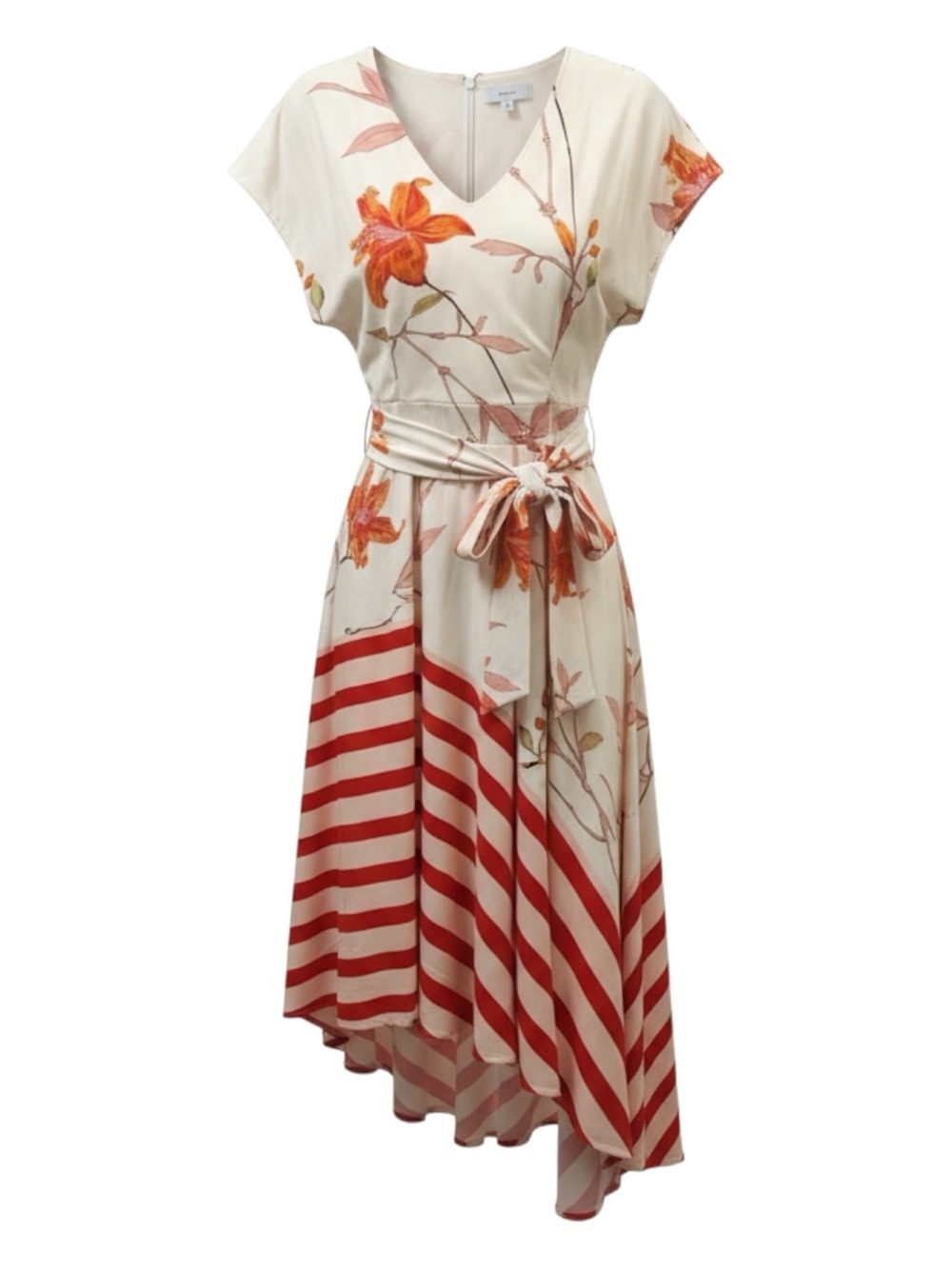 Reiss Alicia Floral Stripe Print Maxi Dress in Cream Red Size 8